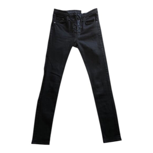 Rag & Bone Jeans Lace Up Skinny Fit Straight Leg Black Coal Women's Size 25 - Picture 2 of 16